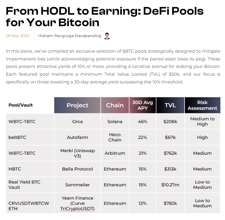 From HODL to Earning: DeFi Pools for your Bitcoin