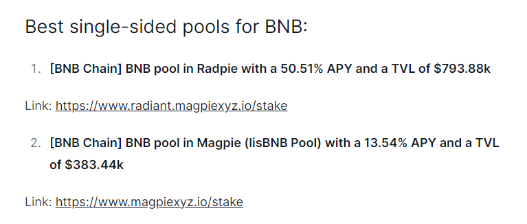 Best single-sided pools for BNB